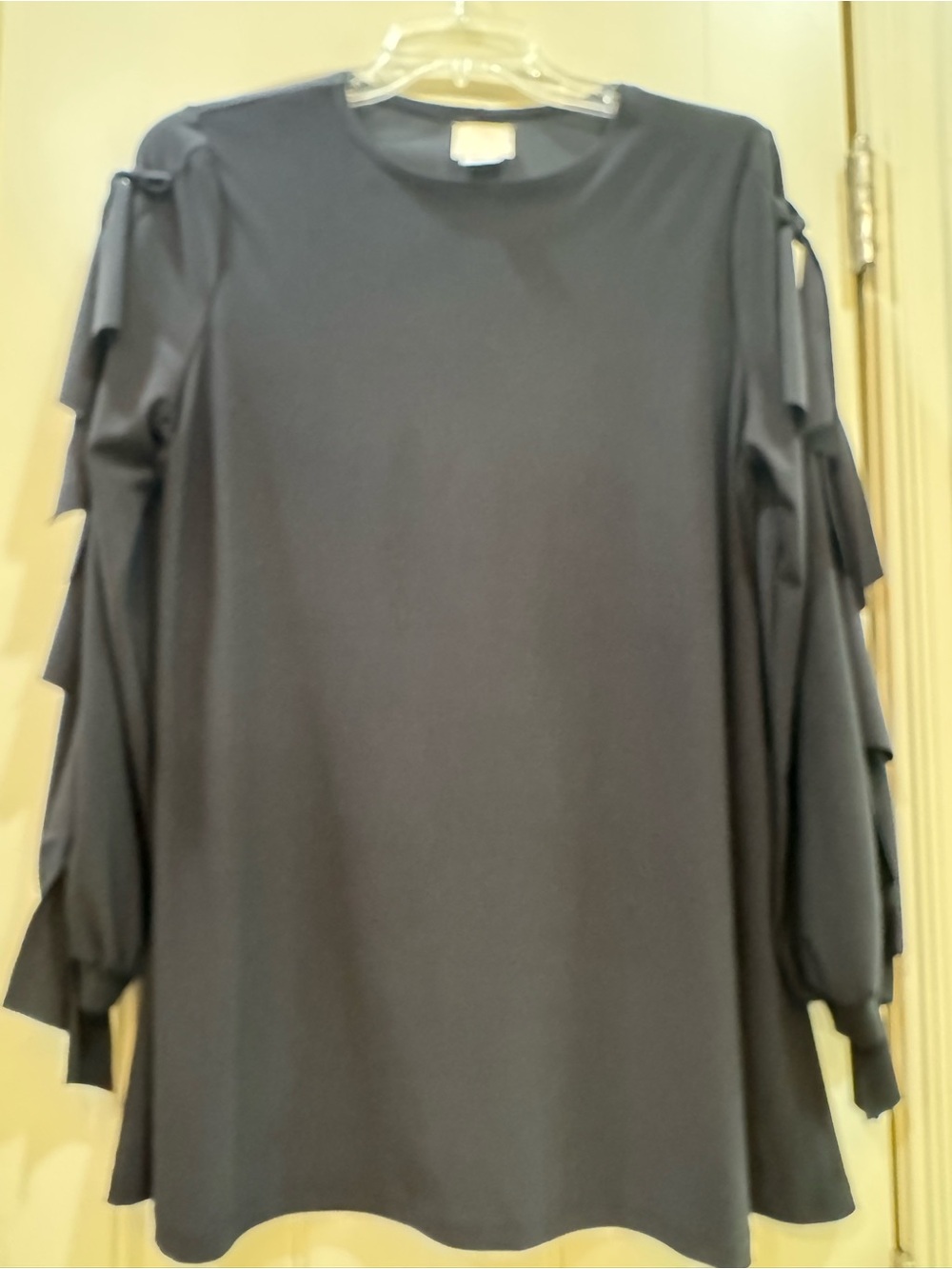 Women’s Black Ruffle-Sleeve Blouse - Classic Crewneck